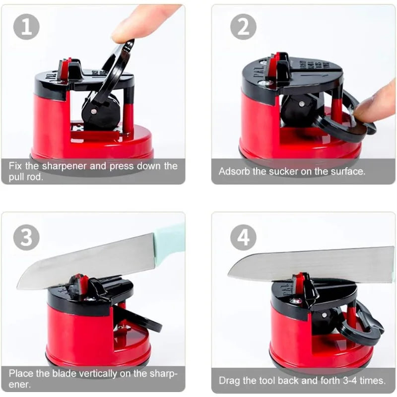Portable Suction Base Kitchen Knife Sharpener – Red & Blue