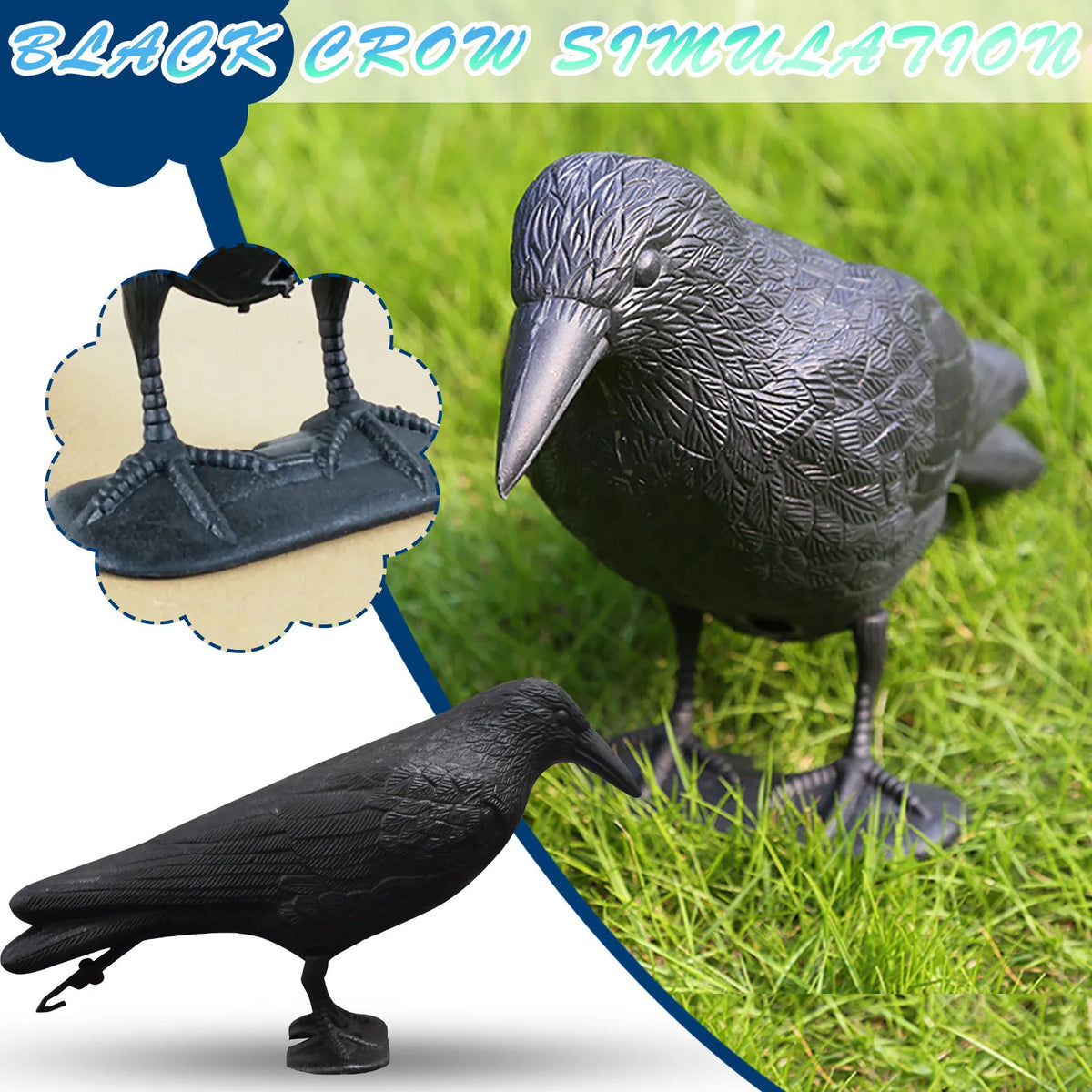 Simulation Black Crow Decoy – Garden Bird Deterrent