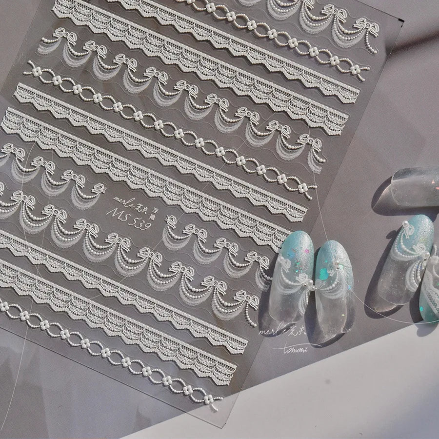 5D Relief Nail Art Stickers – Lace, Bow & Lattice Decals