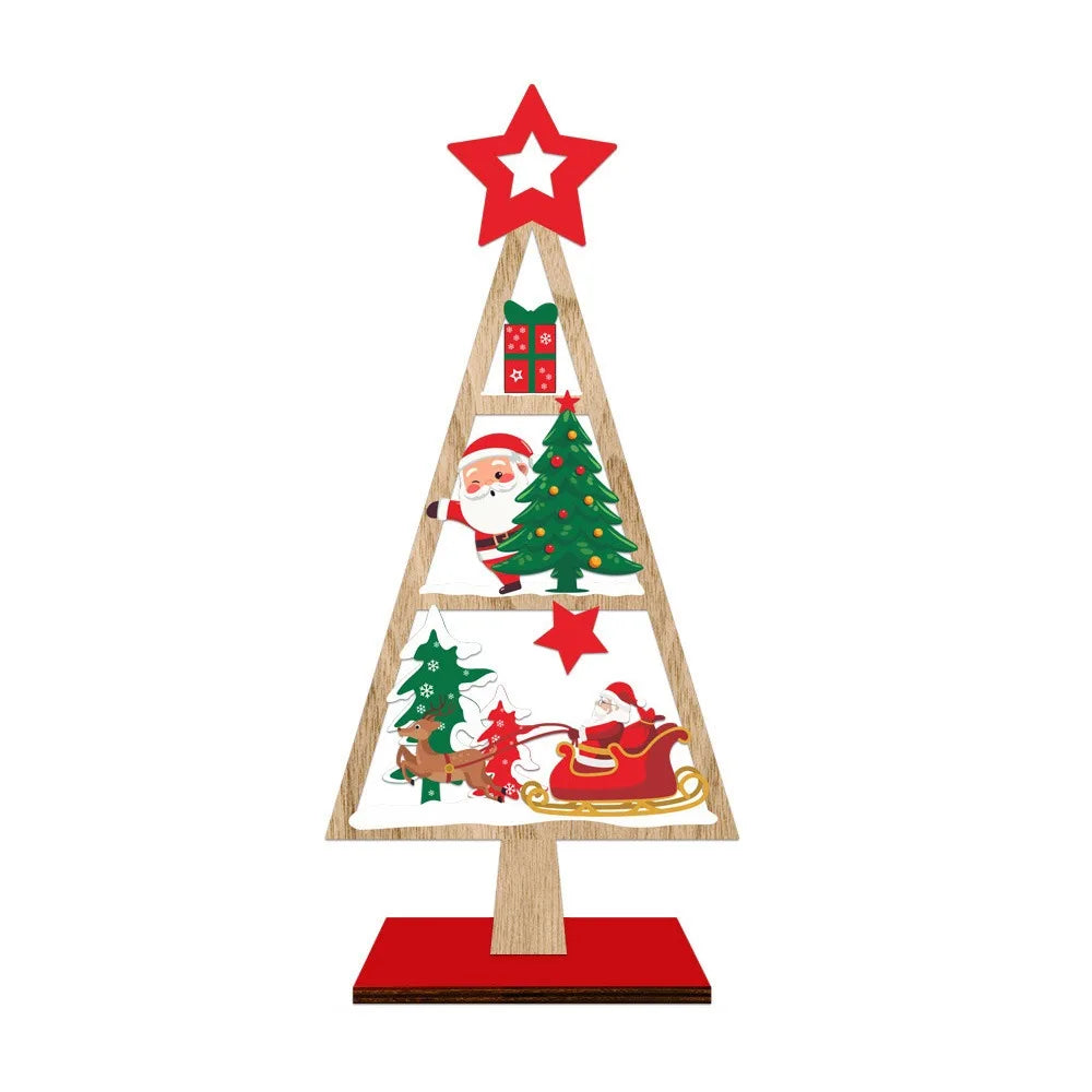 Wooden Christmas Tree Desktop Ornament – Multicolor Xmas Decor