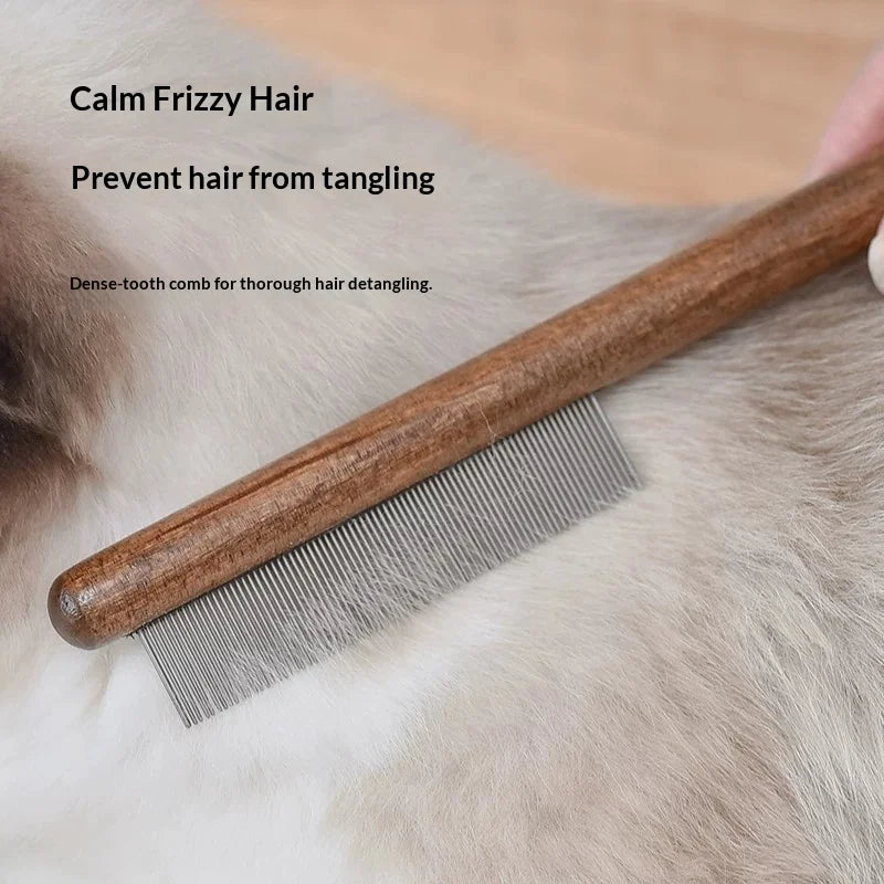 Wood Handle Pet Comb – Double Teeth Detangling for Cats & Dogs
