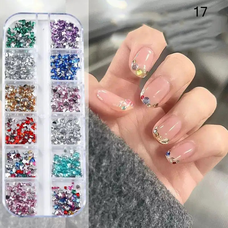 12-Grid 3D Flatback Nail Rhinestones – Crystal Diamond Nail Art