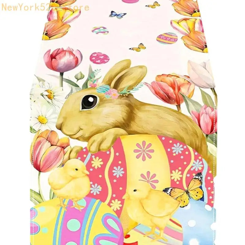 Farmhouse Linen Easter Table Runner – Eggs & Bunnies