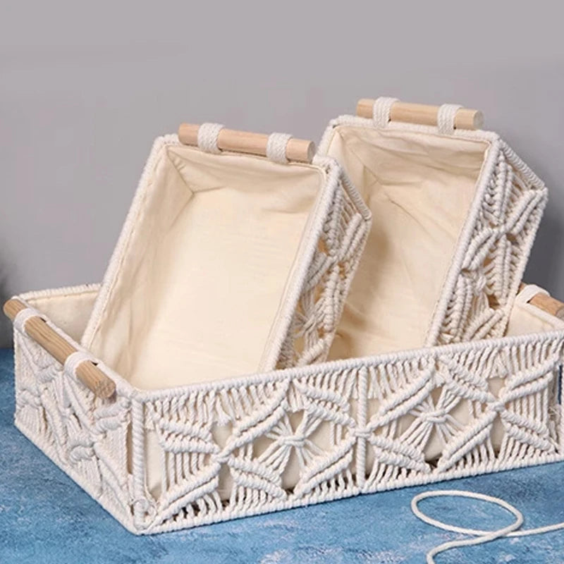 Nordic Cotton Rope Storage Basket | Rectangle Desktop Organizer