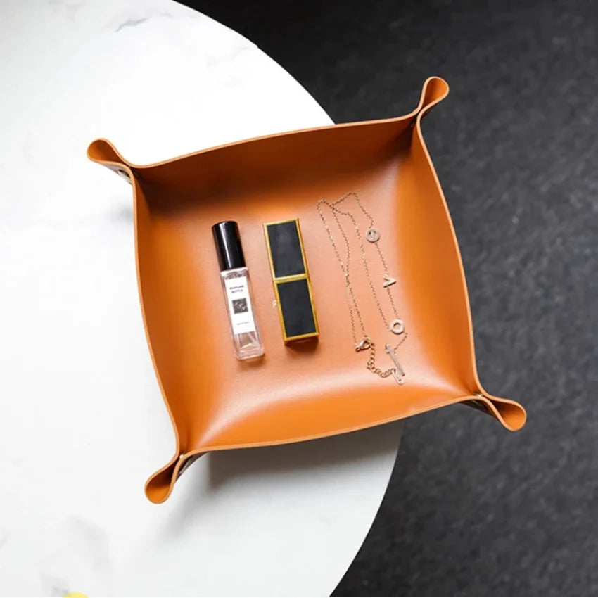 Nordic Leather Folding Storage Tray – Desk & Jewelry Organizer