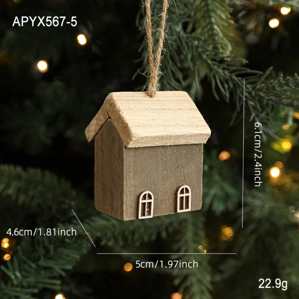Wooden Christmas House Ornament DIY Log Cabin Village Pendant