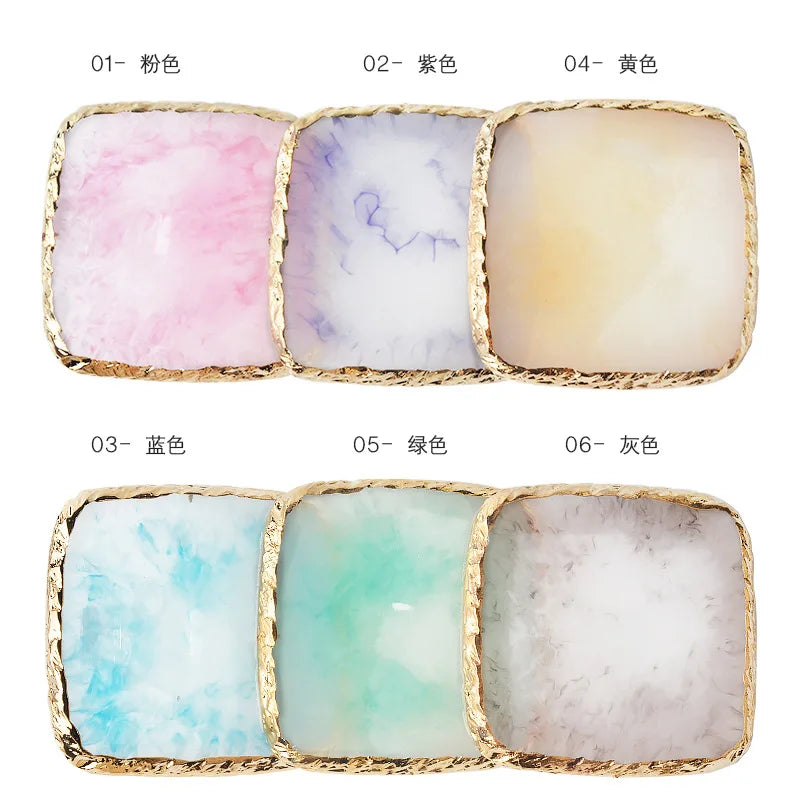 Resin Nail Art Mixing Palette Gold Edge Agate Style Multi Shape