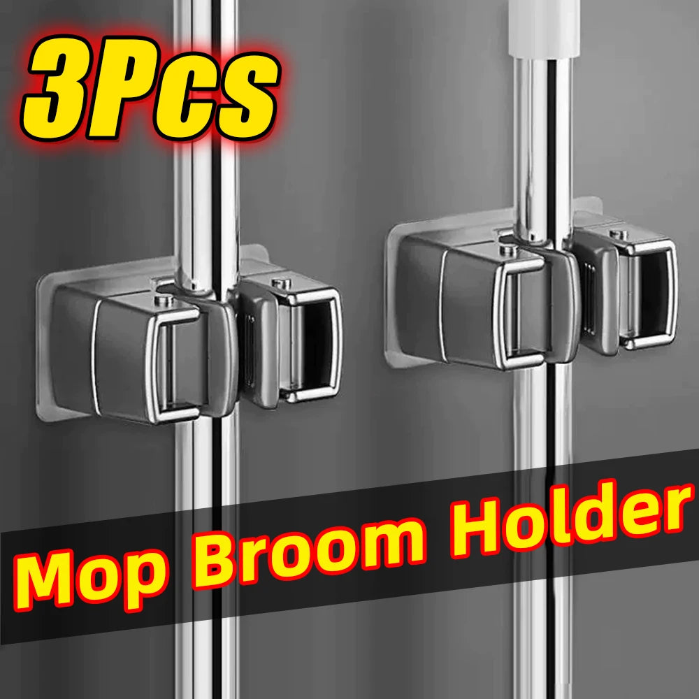Wall Mounted Mop & Broom Holder – Self-Adhesive Clip Rack