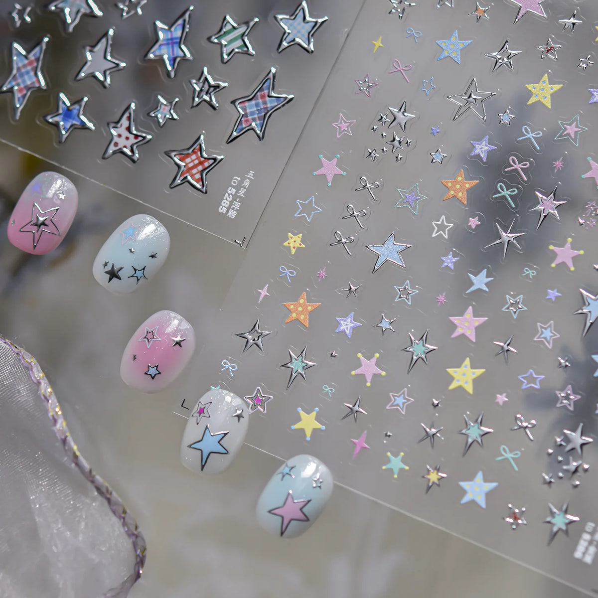 5D Star Nail Stickers – Gold Silver Laser Self-Adhesive Decals