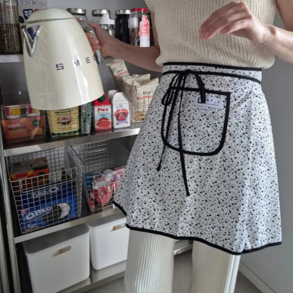 Striped Cotton Waist Apron with Pocket & Tie-Belt | Kitchen Half Apron