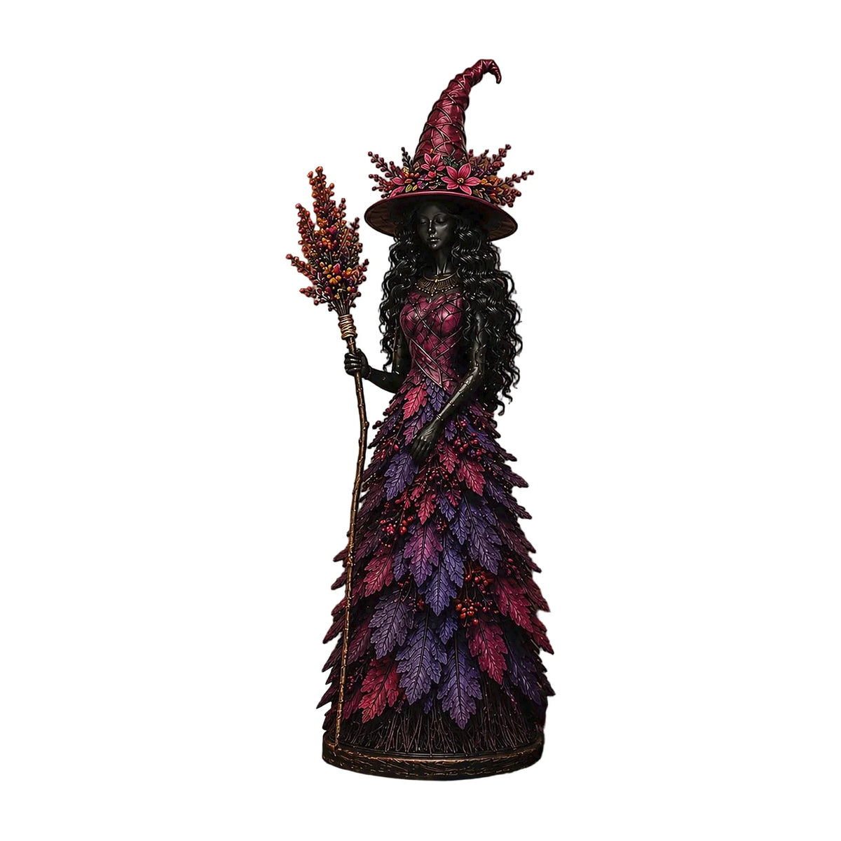 Autumn Witch Figurine Set – Fall Harvest Resin Statue Decor