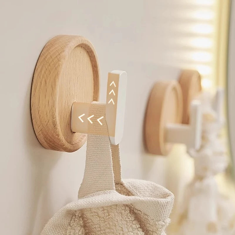 Walnut Wood Wall Hook – No-Drill Coat & Towel Hanger