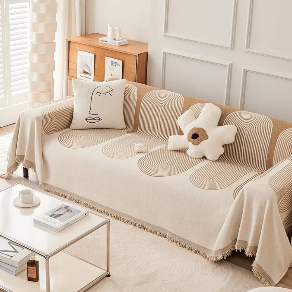 Chenille Sofa Cover Anti-Slip Universal Geometric Throw Blanket