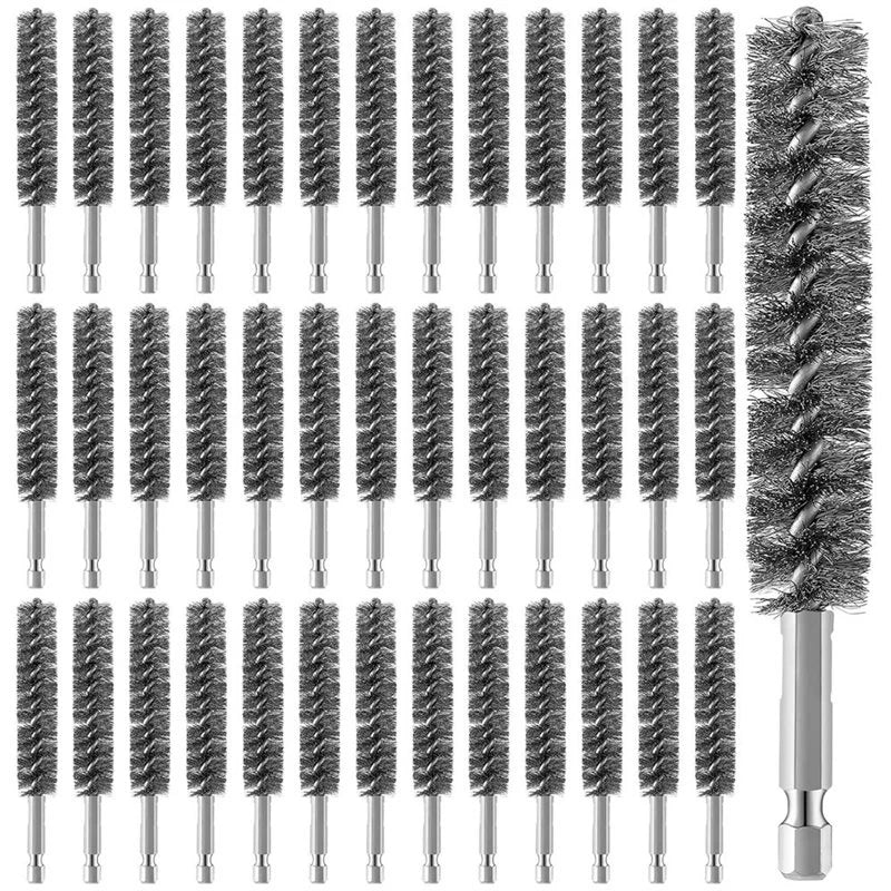 40-Pack Power Drill Wire Bore Brush Set – Hex Shank