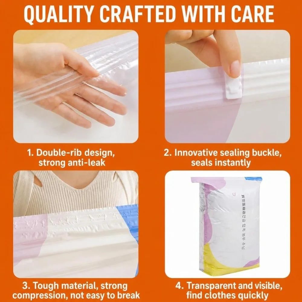 No-Pump Vacuum Storage Bags – Press & Seal Space Saver