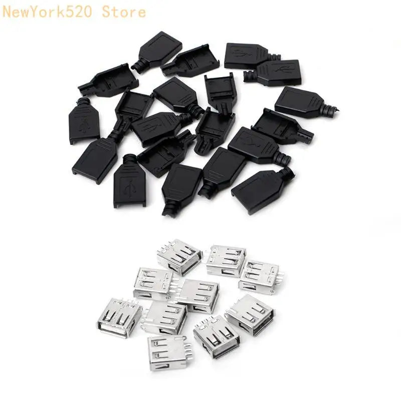 10-Pack USB Type A Female 4-Pin Socket Connector Black Shell