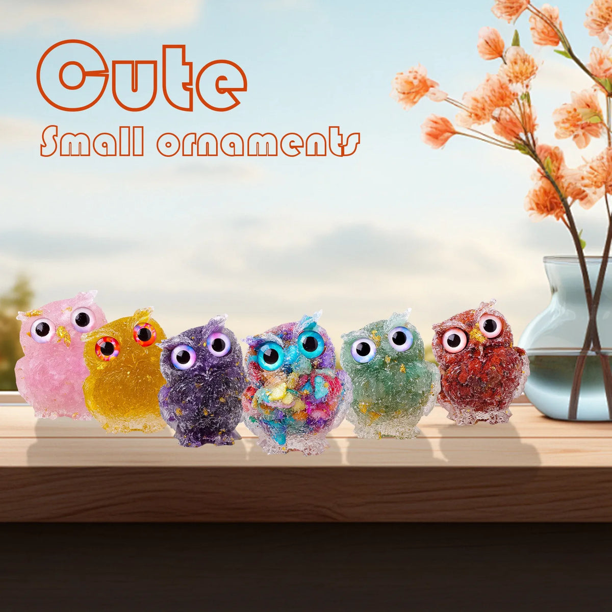 Crystal Owl Figurine – Amethyst & Rose Quartz Resin Ornament