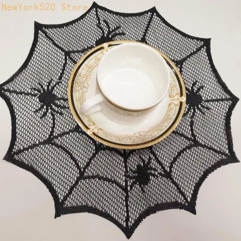 Spider Web Round Lace Placemat – Cobweb Doily Halloween Décor
