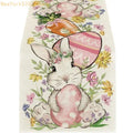 Farmhouse Linen Easter Table Runner – Eggs & Bunnies