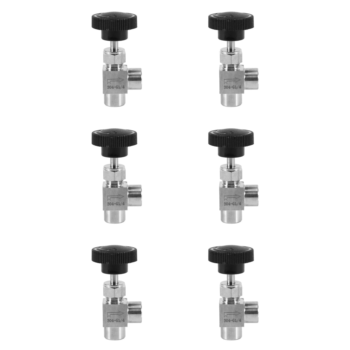 6-Pack SS304 Adjustable Needle Valve 1/4" BSP Right Angle