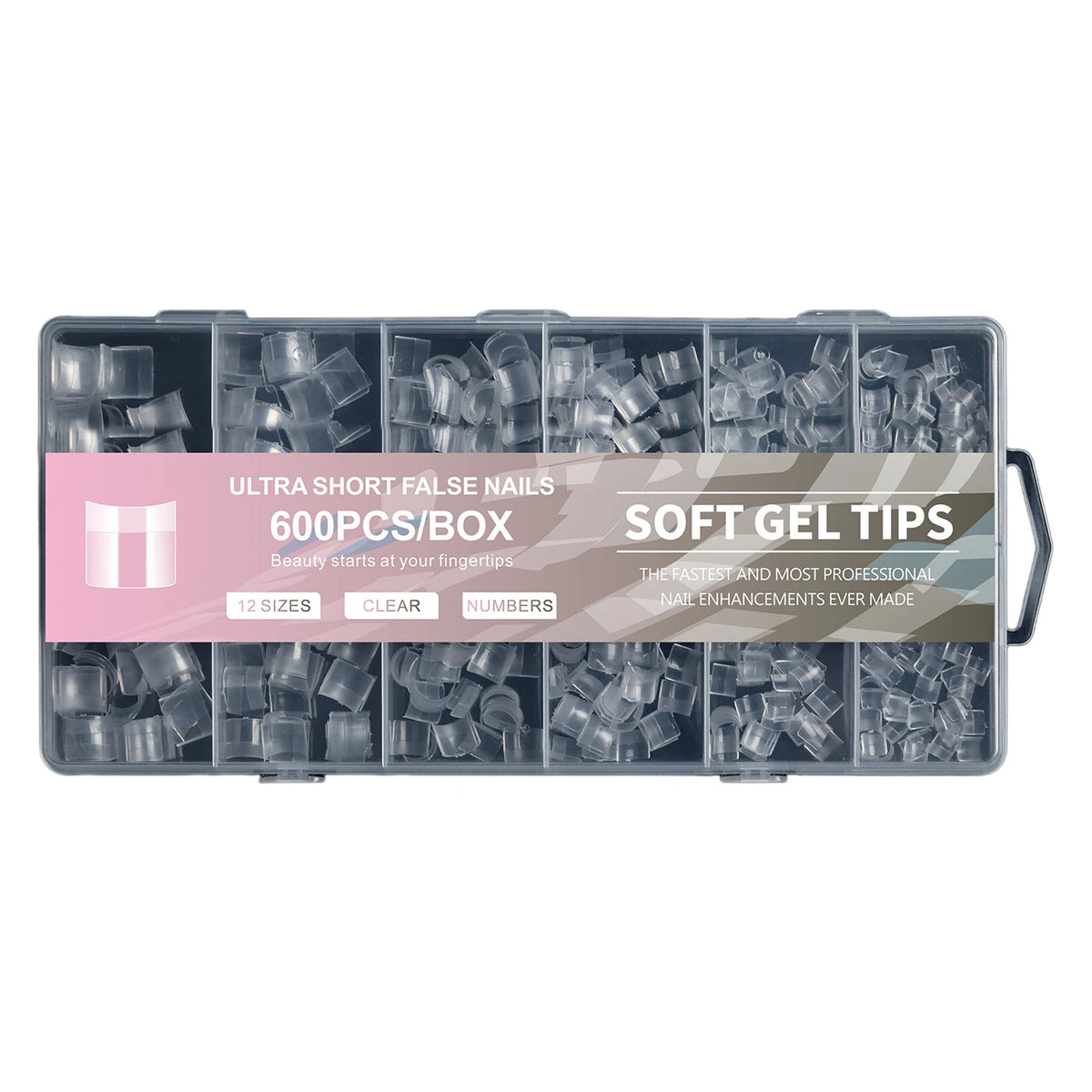 600pcs Short Soft Gel Nail Tips Pre-Etched Full Cover 12 Sizes