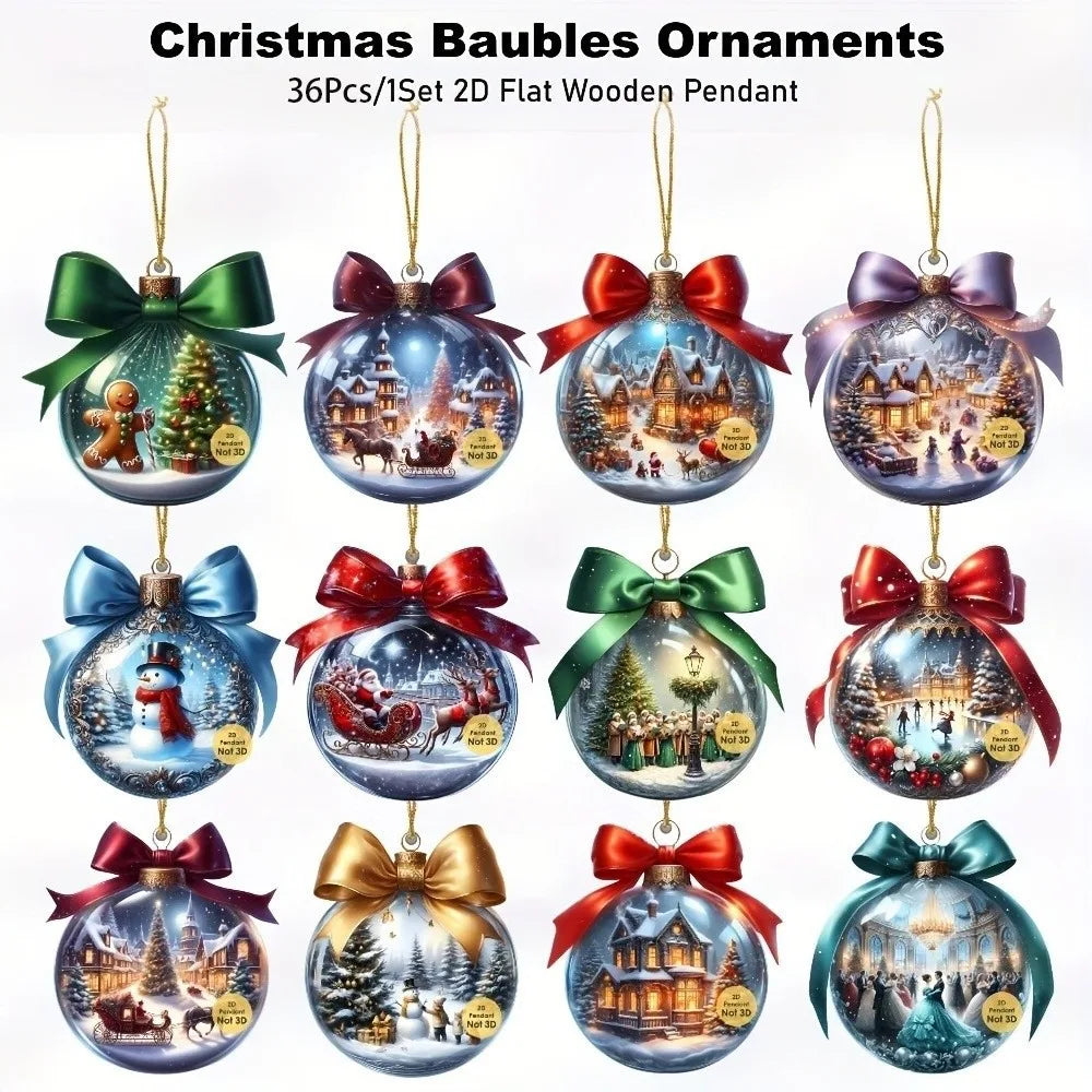 18/36Pcs Wooden Christmas Tree Ornaments – Santa Xmas Pendants