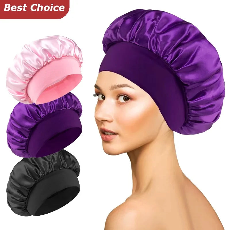 Satin Sleep Cap Hair Wrap – Wide Elastic, Fits All Hair Types