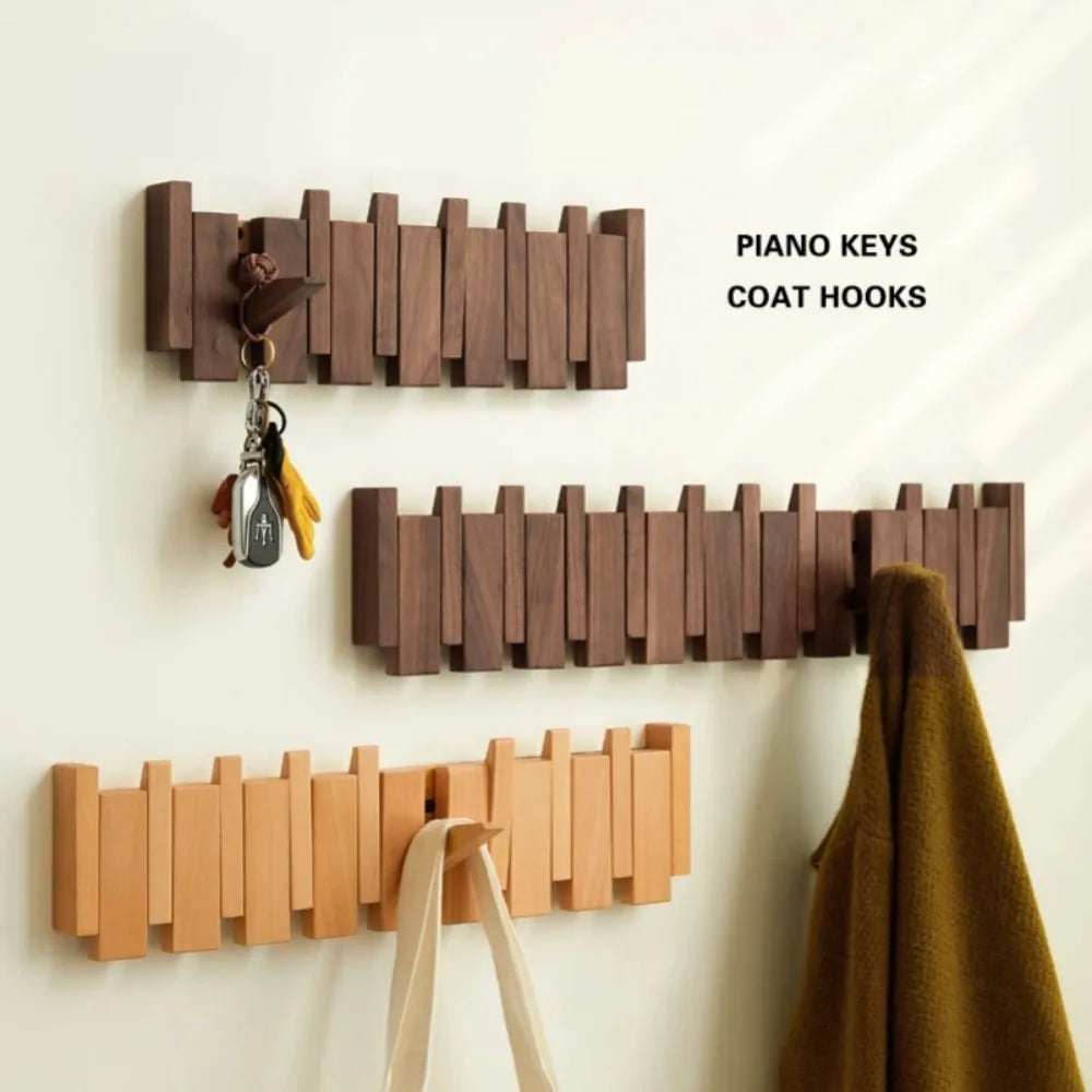 Wall Mounted Wood Coat Rack 8 Hooks – Piano Key Design