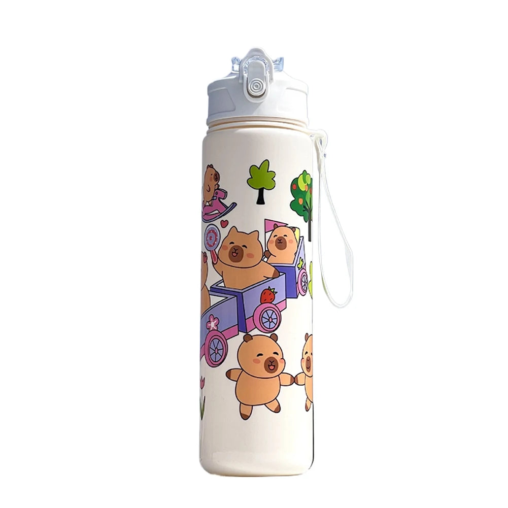 Capybara Kawaii Sports Water Bottle 700ml – Straw & Handle
