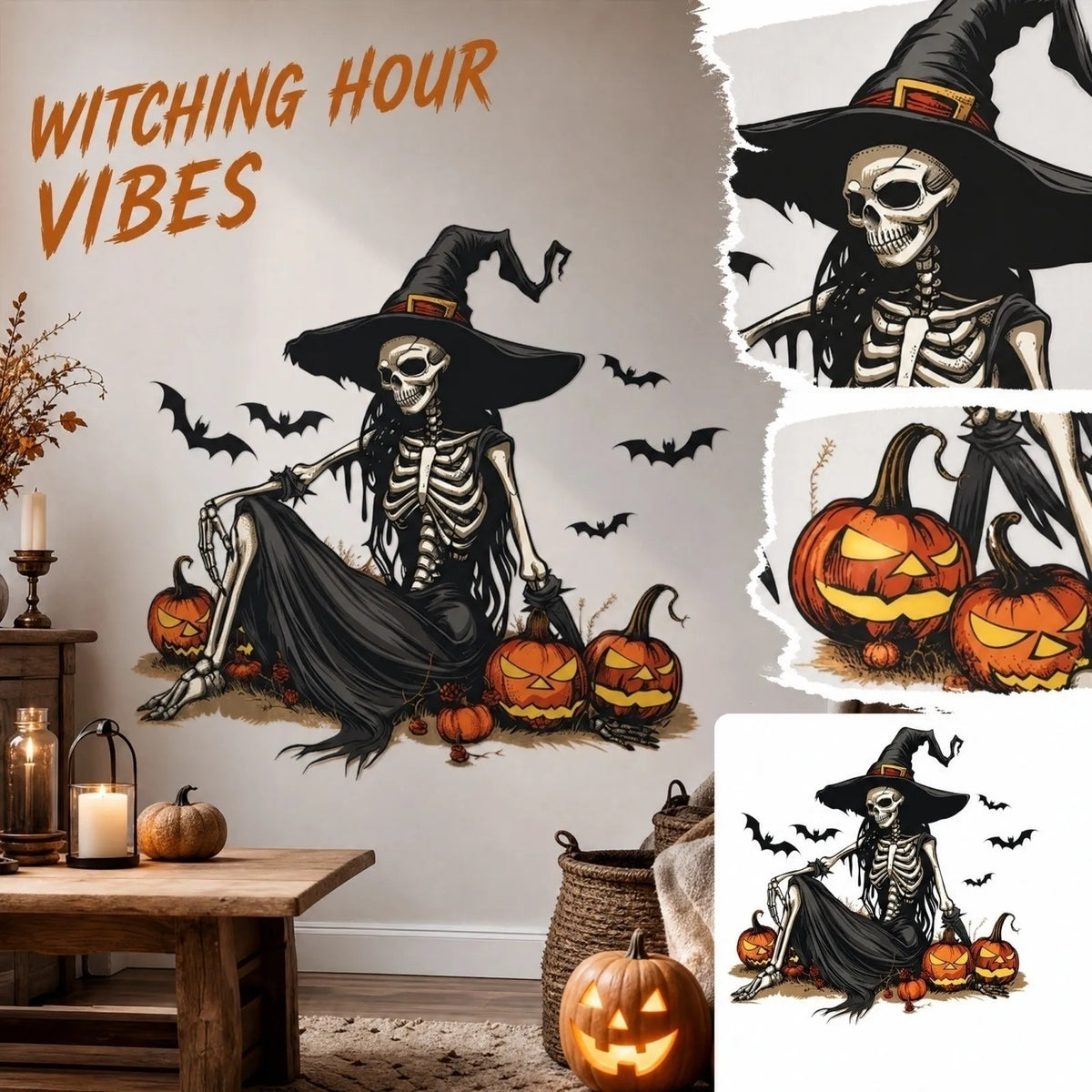 Halloween Wall Stickers – Witch Skeleton Pumpkin Decals