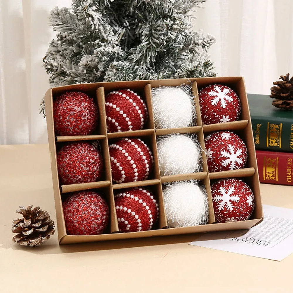 12-Pack 7cm Glitter Snowflake Christmas Tree Hanging Balls
