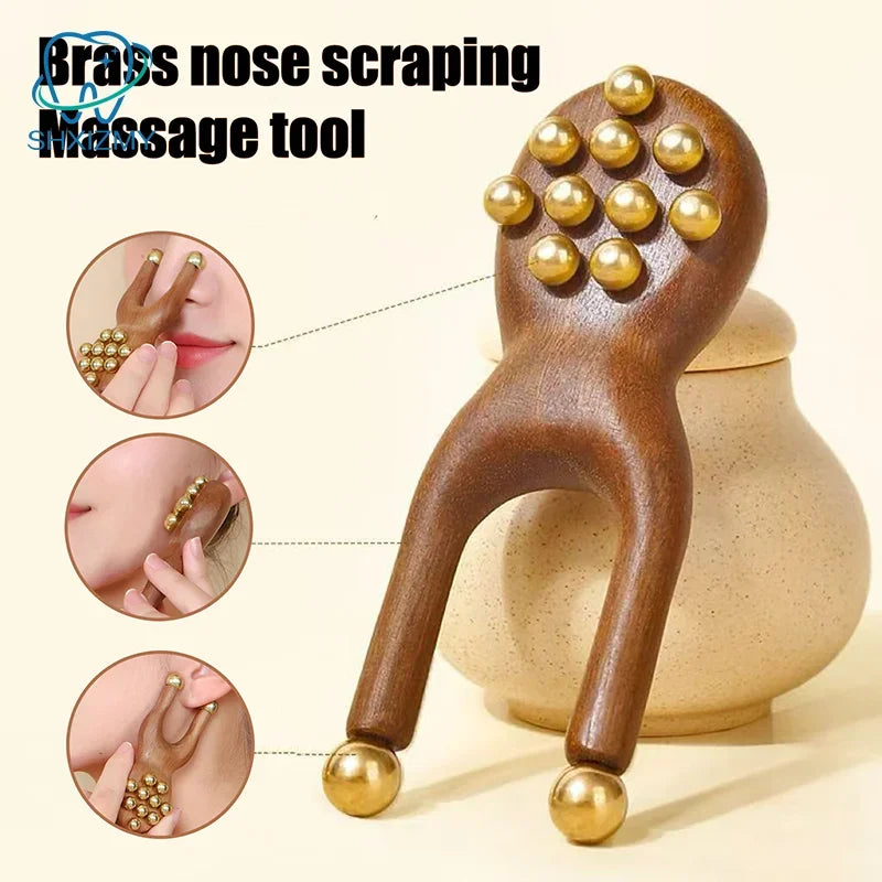 Wooden Gua Sha Nose Massage Tool – Sandalwood & Brass