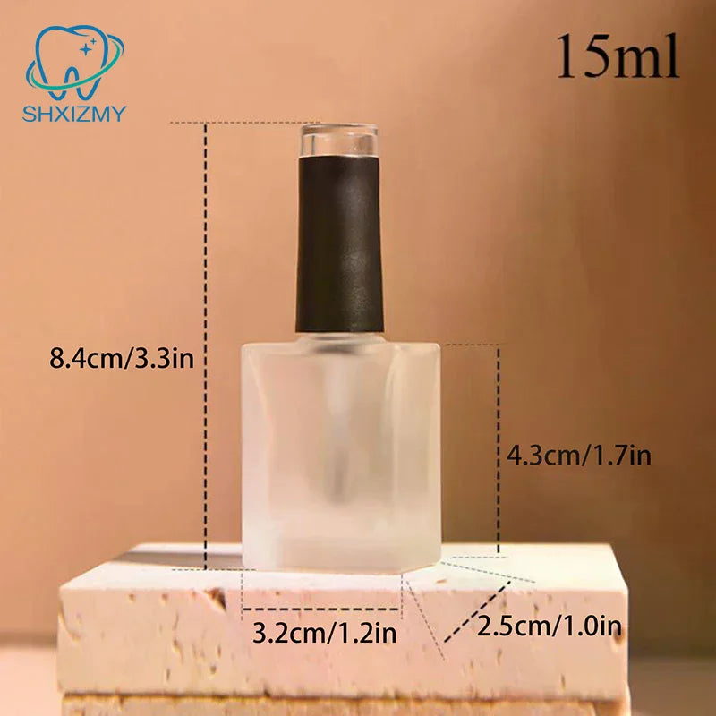 15ml Frosted Glass Nail Polish Bottle with Lid & Brush