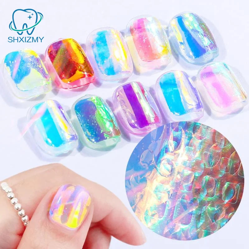 Aurora Glass Nail Foil Stickers – Iridescent Ice Cube Art 6/11pk