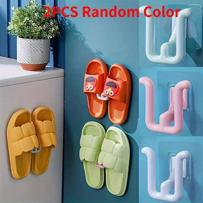 Wall-Mounted Self-Adhesive Shoe Rack with Hooks – 1/2 Pack