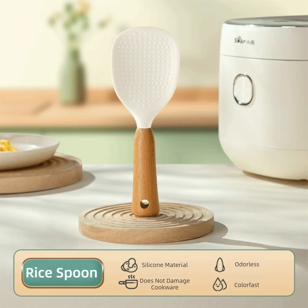 Wood Handle Silicone Rice Paddle – BPA-Free Non-Stick Spoon