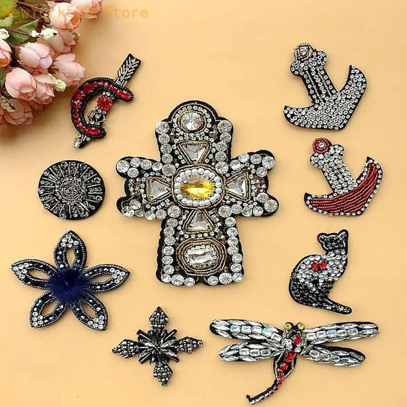 Rhinestone Cross Patch Large Sew-On DIY Clothes Badge
