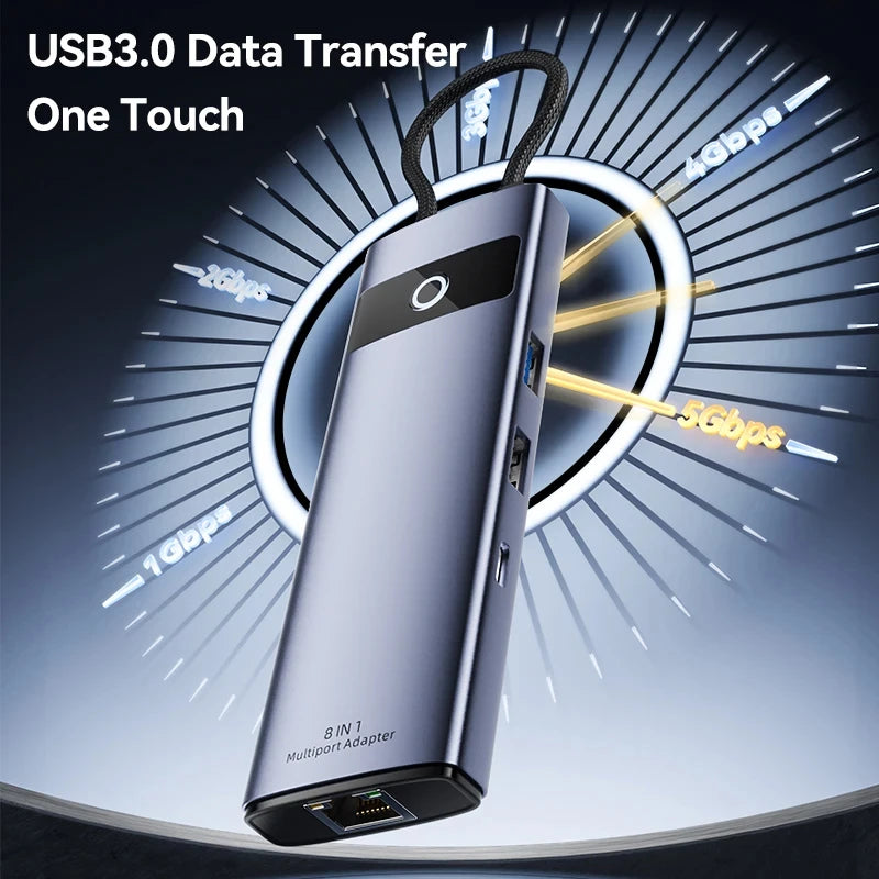 8-in-1 USB-C Hub – 4K HDMI, PD 100W, USB 3.0 & Ethernet