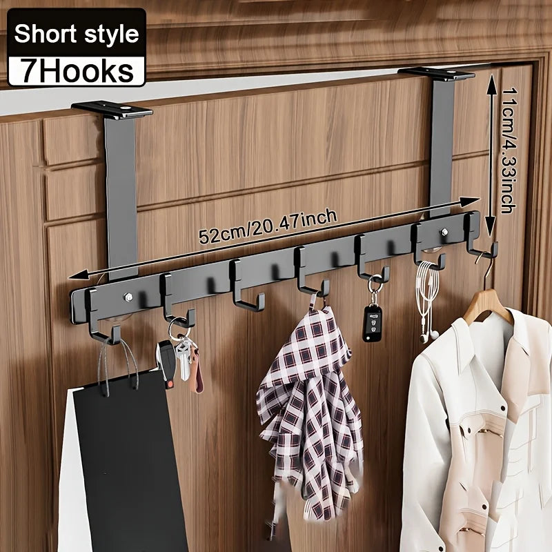 Over-The-Door Hook Rack 5/7 Hooks Aluminum Adjustable Organizer
