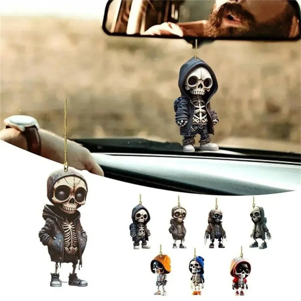 Acrylic Skeleton Car Mirror Dangle – Halloween Swing Pendant