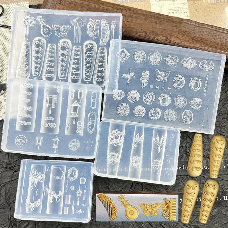 3D Silicone Nail Art Mold – Lotus Lantern Goldfish Carving Stencil