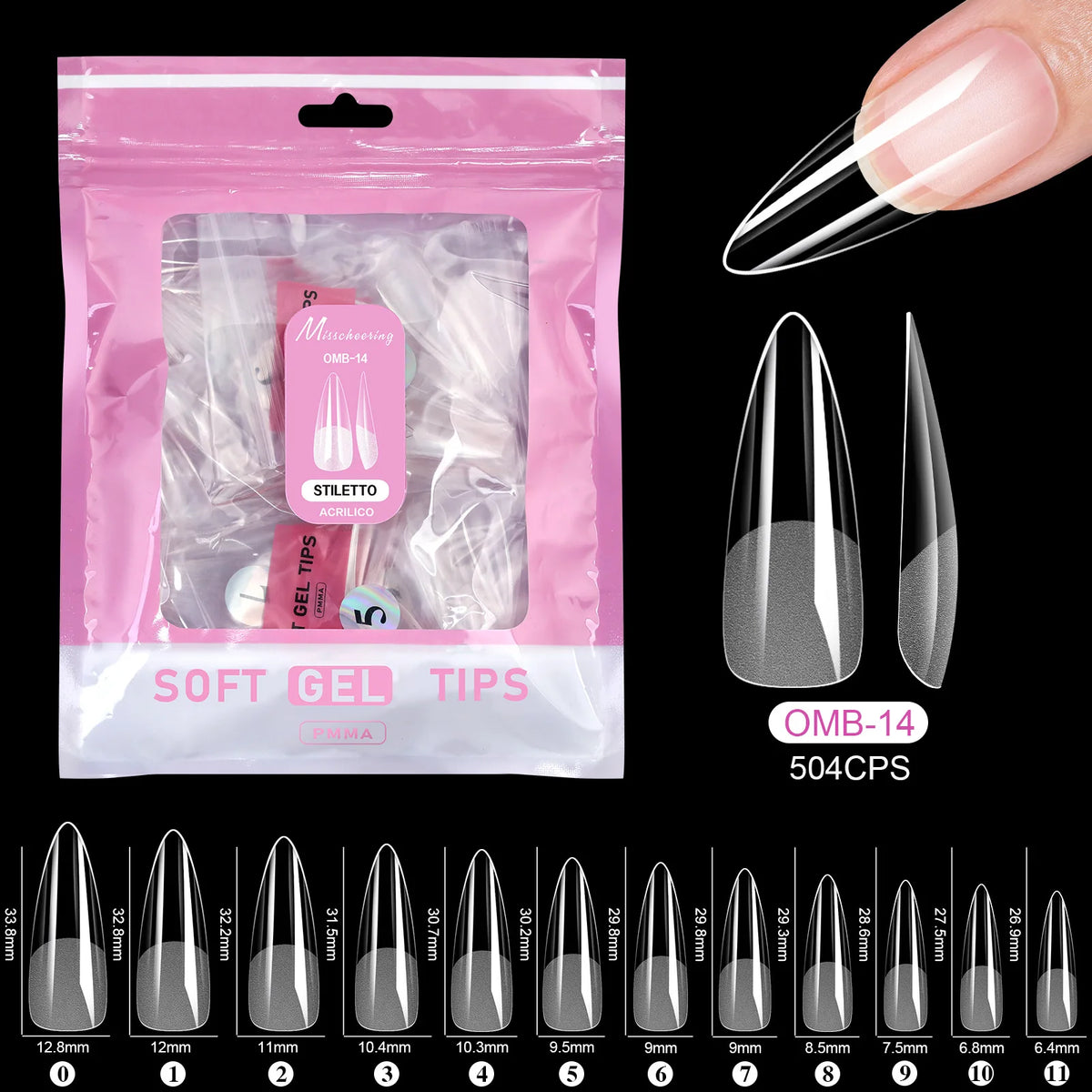 504pcs Acrylic Fake Nail Tips – 14 Styles, 12 Sizes | Misscheering