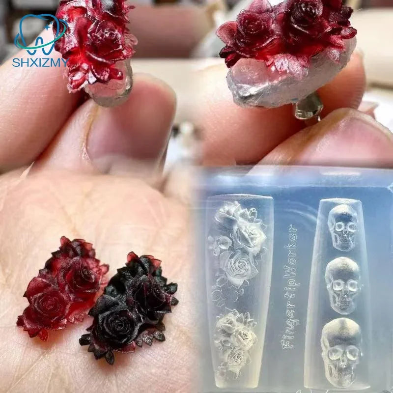 Rose Skull Silicone Nail Art Mold – DIY Skeleton Carving