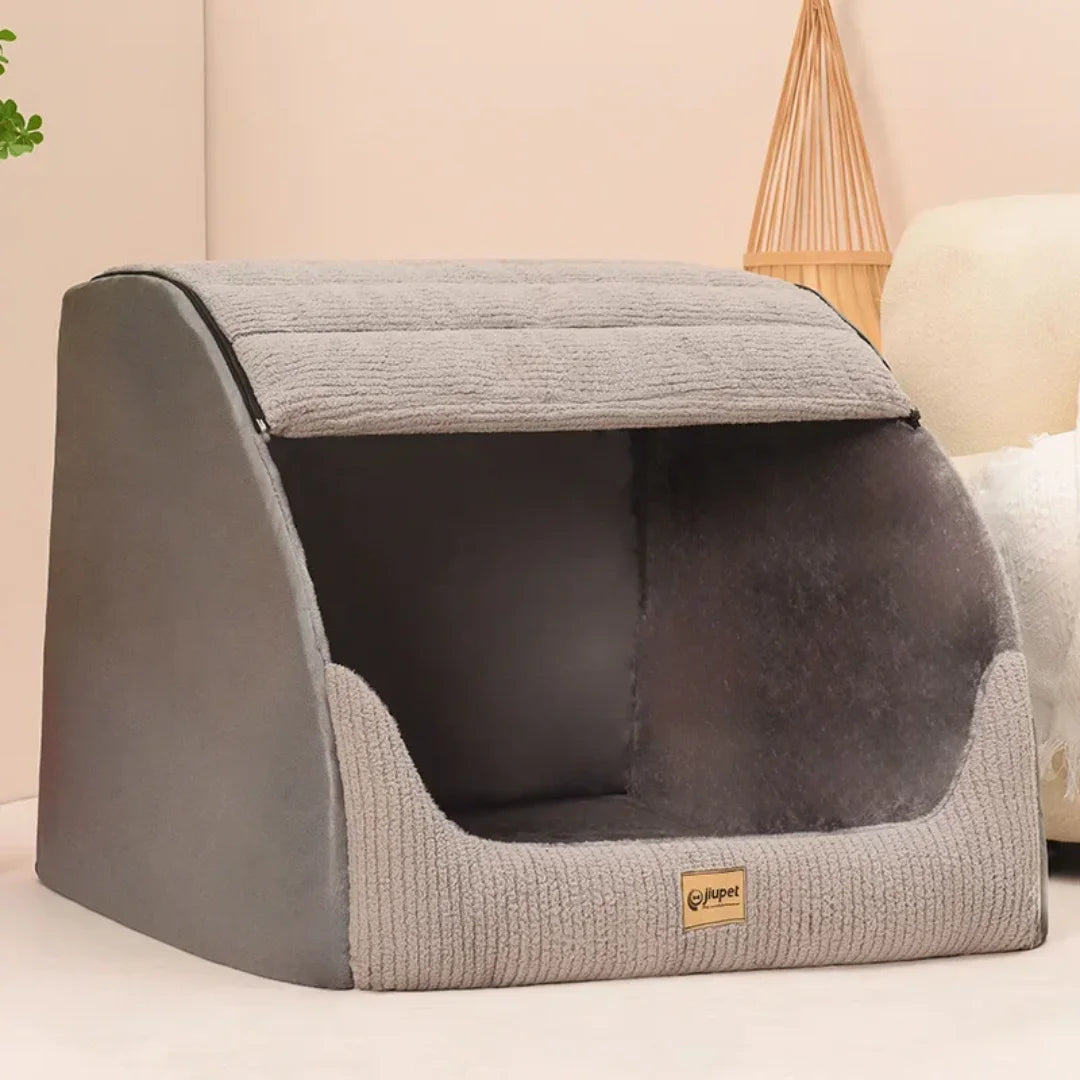 Winter Dog Kennel Bed – Warm Enclosed Villa, Washable Cover