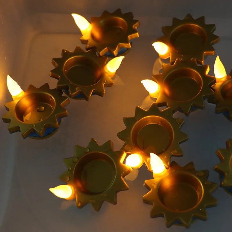 12-Pack Waterproof LED Floating Diya Candles – Indian Decor