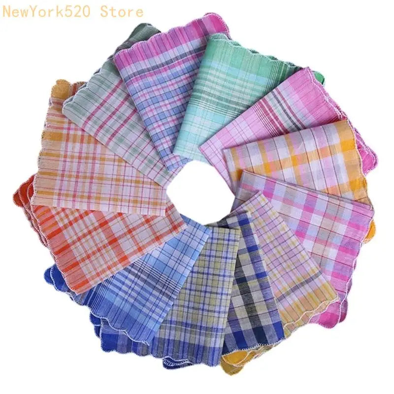 Women's Cotton Handkerchiefs – Check Print & Scalloped Trim Set