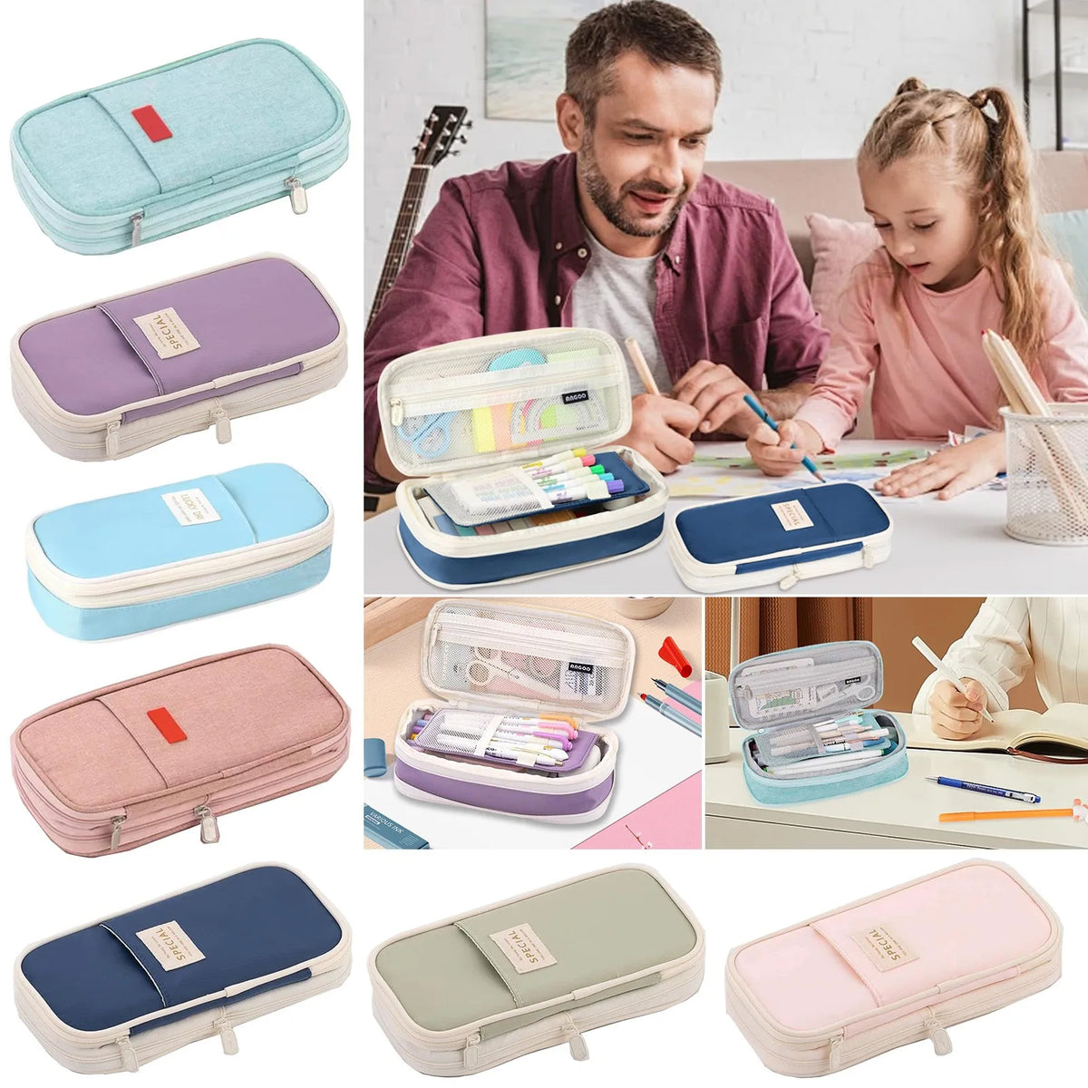 Large Capacity Canvas Pencil Case – Multi-Color School Organizer