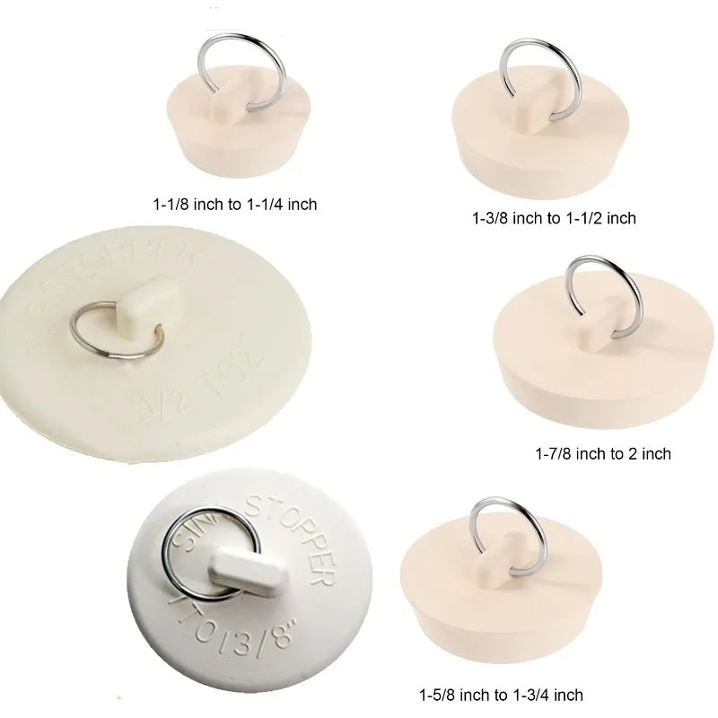 6-Pack Rubber Drain Stoppers with Ring – Sink & Bathtub