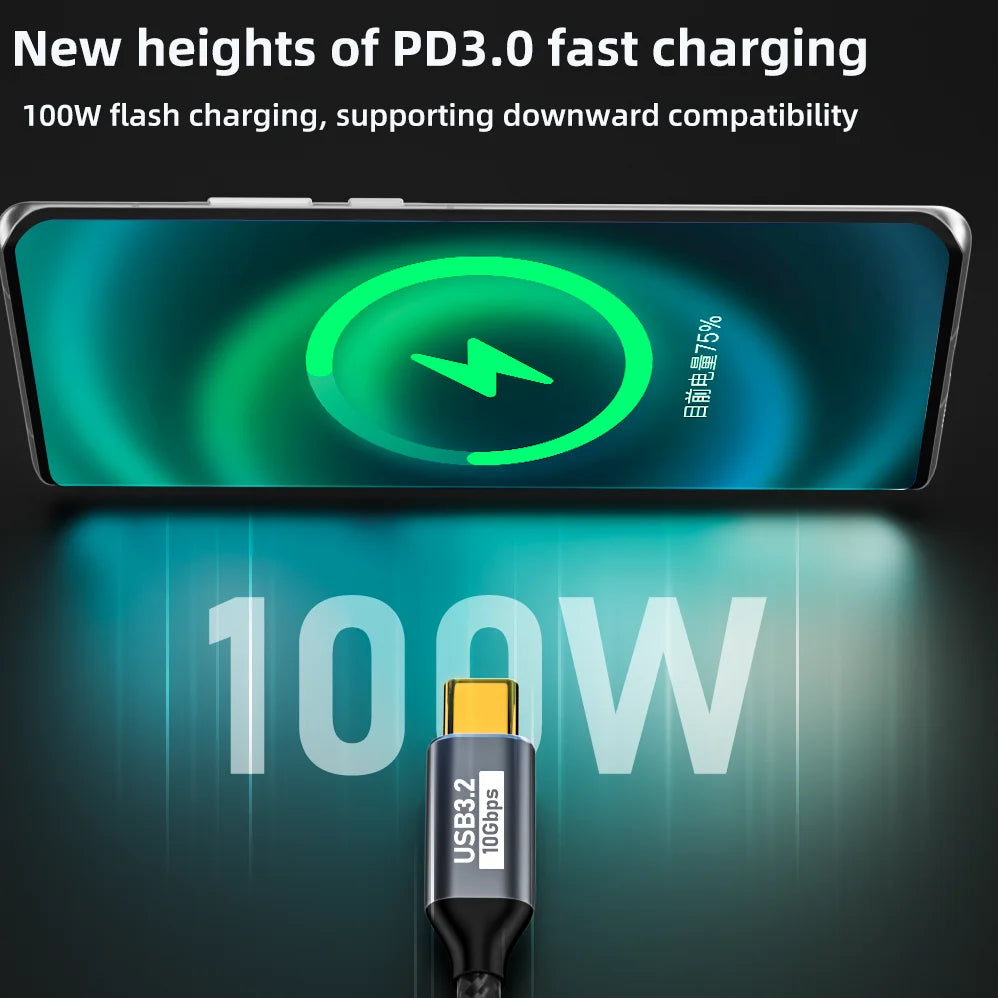 USB-C 3.2 Gen 2 Cable 100W 10Gbps 4K 60Hz Fast Charging