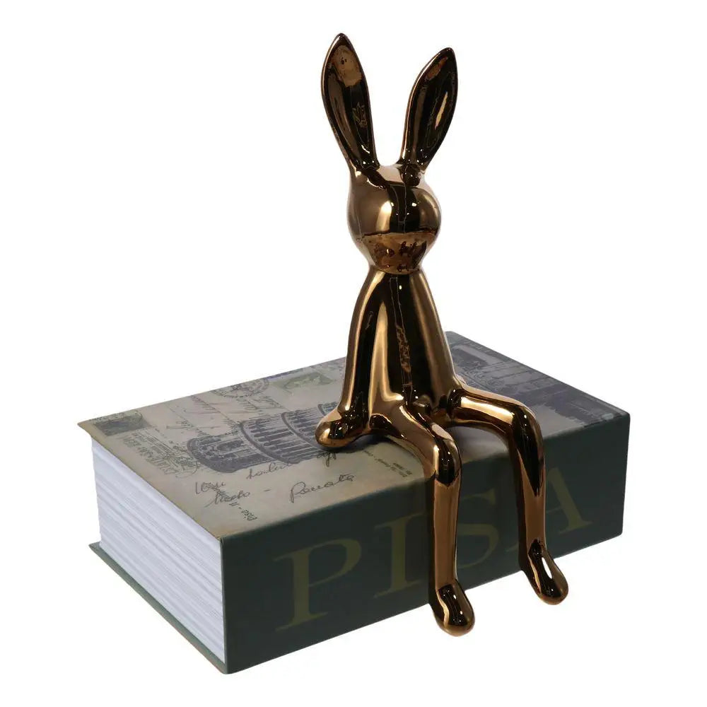 Ceramic Rabbit Ornament – Silver, White & Gold Home Décor